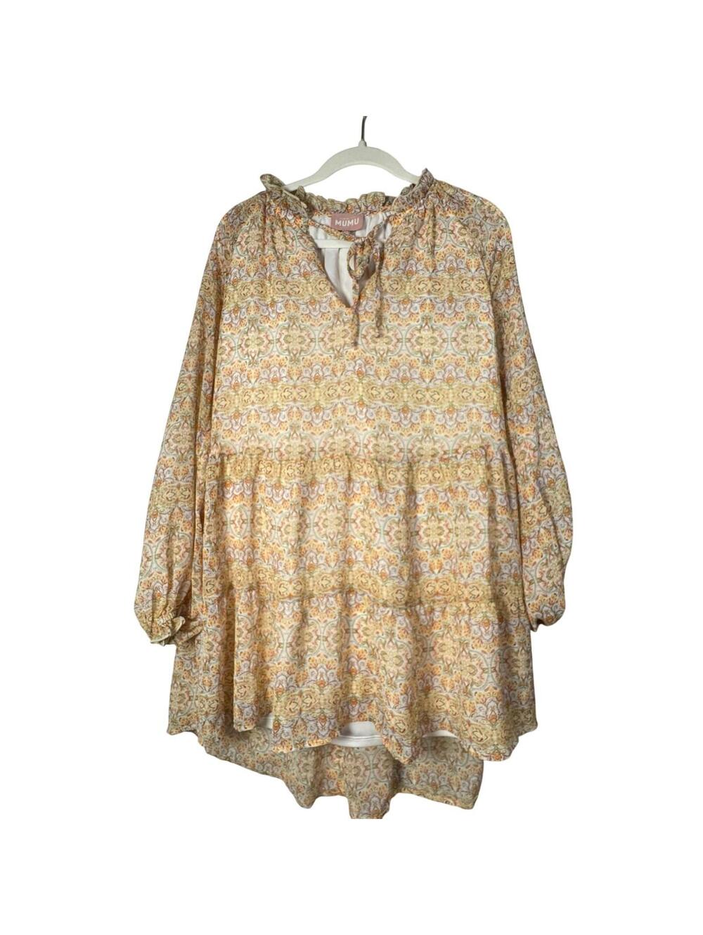 Show Me Your Mumu Birdie Mini Dress XS Cream Floral Boho Tiered - Picture 2 of 6
